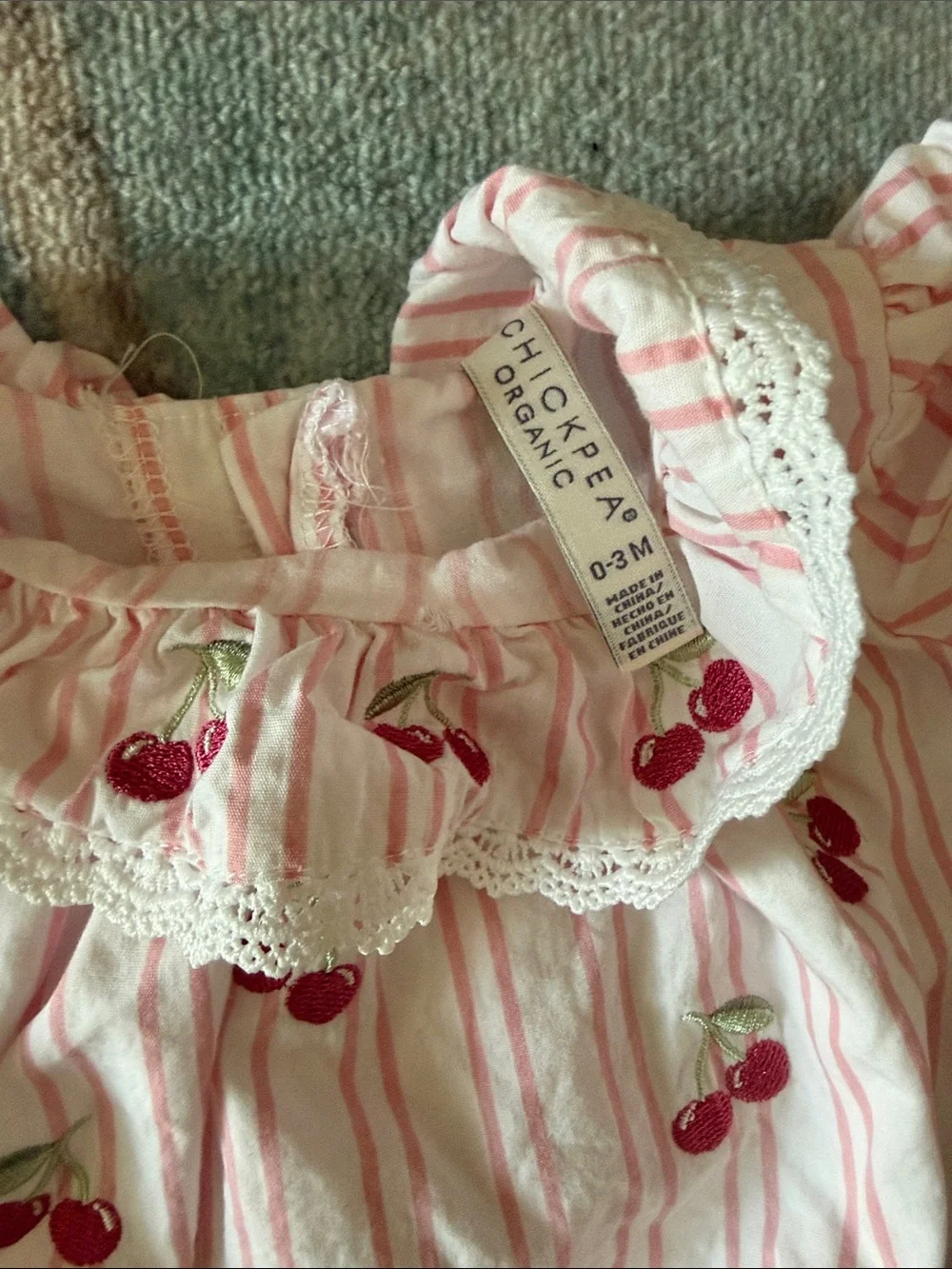 chick pea Pink & White Striped Cherry Baby Romper and shoes